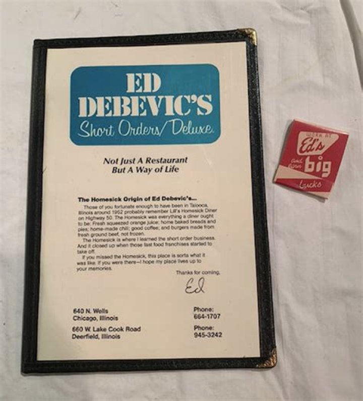 Menu at Ed Debevic's restaurant, Chicago, 159 E Ohio St