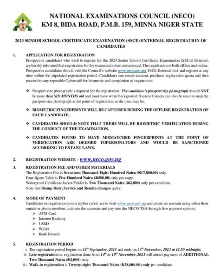 NECO GCE 2023 Registration Has Started Naija Edu Gist